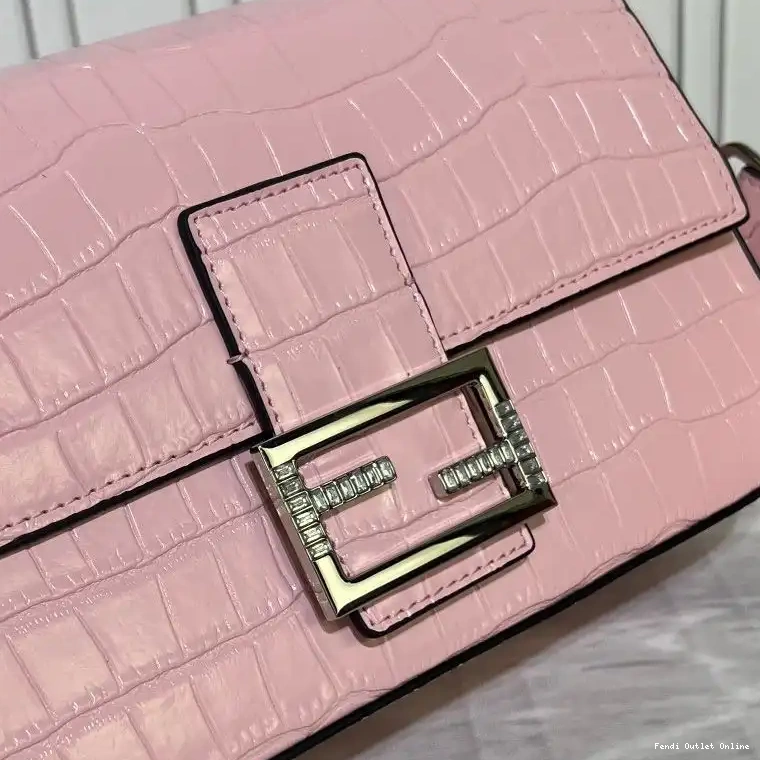Cheap Medium Crocodile In Tiffany Leather Baguette Bag Fendi Pink 0604